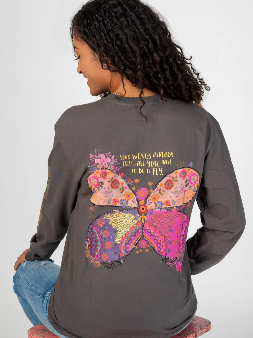 Long Sleeve Cotton Comfy Tee Shirt - Wings Exist