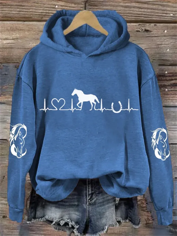 Women's Horse Heartbeat Horse Lover Casual Hoodie