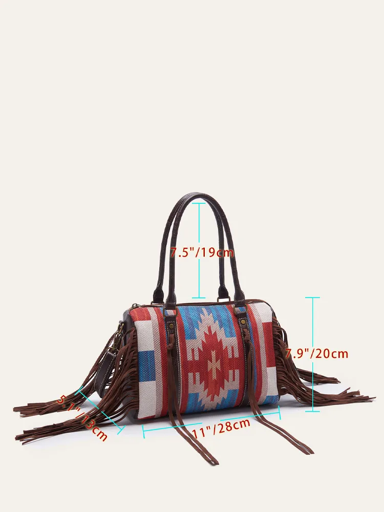 Women's Retro Ethnic Style Printed Tassel Shoulder Bag