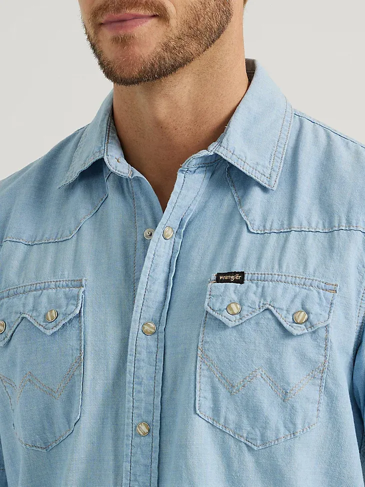 MEN'S SAWTOOTH POCKET DENIM SHIRT IN LIGHT VINTAGE WASH