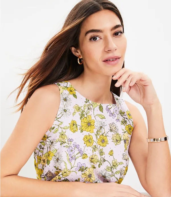 Floral Eyelet Peplum Back Shell