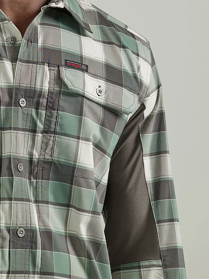 ATG BY WRANGLER™ PLAID MIXED MATERIAL SHIRT IN TRAVERTINE