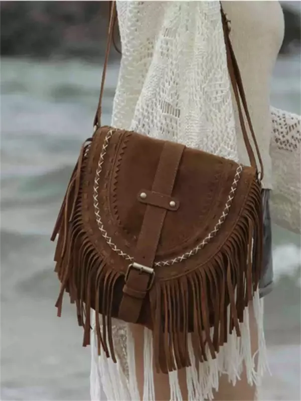 Vintage Tassels Buckled Flap Suede Bag