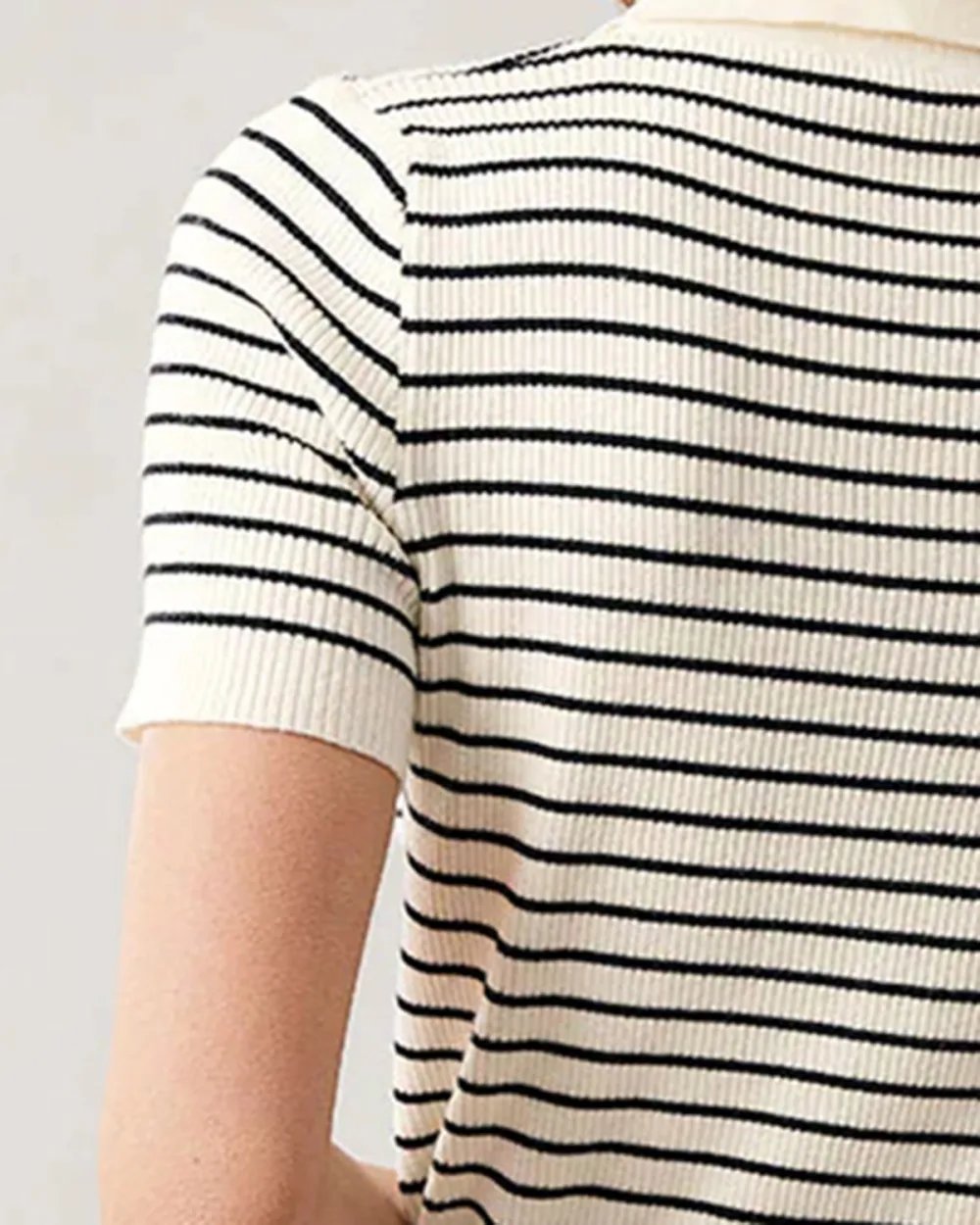 The Lapel Button Up Striped Knit Top