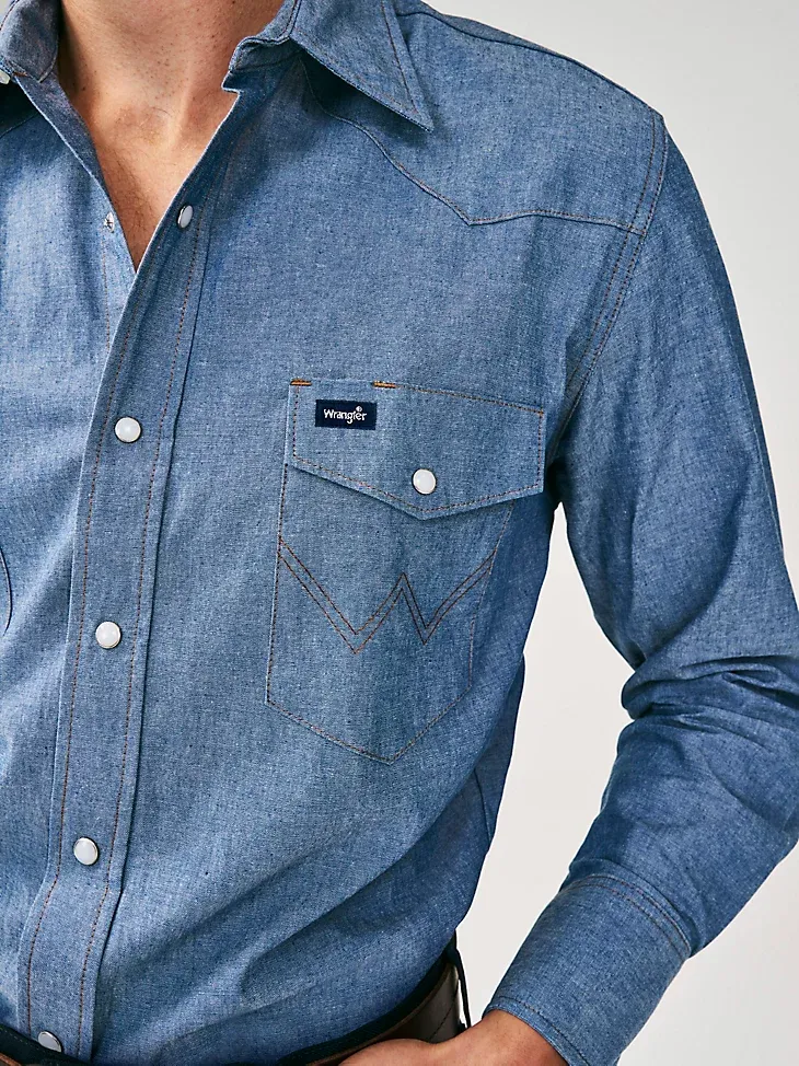 COWBOY CUT® WORK WESTERN RIGID DENIM LONG SLEEVE SHIRT IN RIGID INDIGO