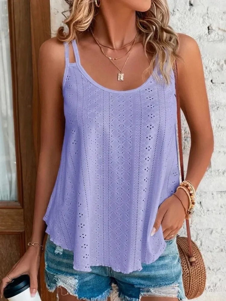 Knitted Jacquard A Line Flowy Tank Top