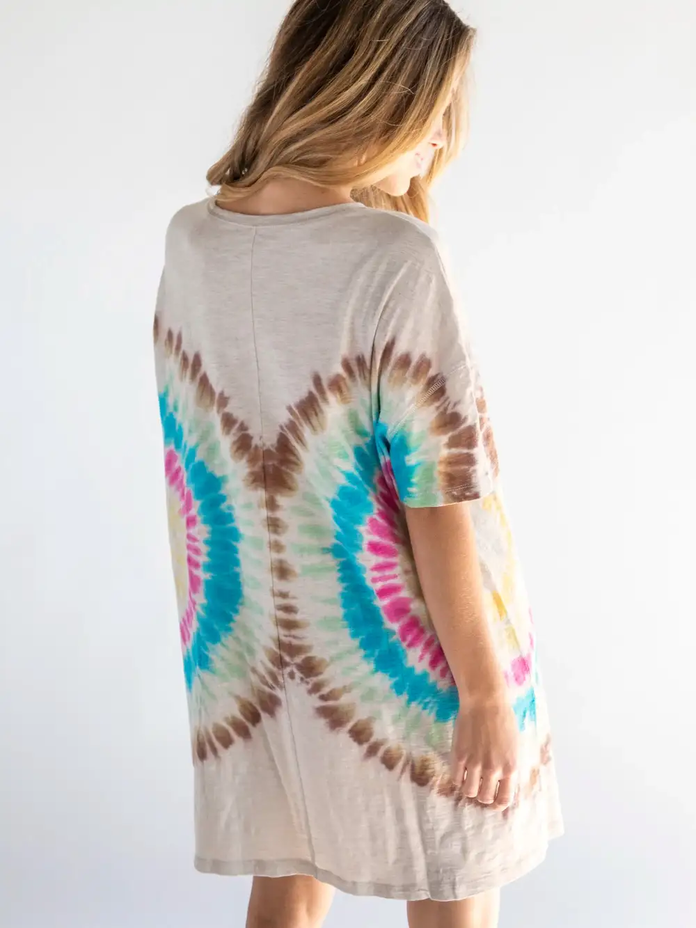 Misty Oversized Cotton Tee Mini Dress - Rainbow Tie-Dye