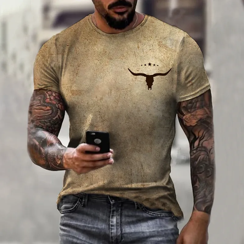 Men'S Western Retro Color Short Sleeve T-Shirt