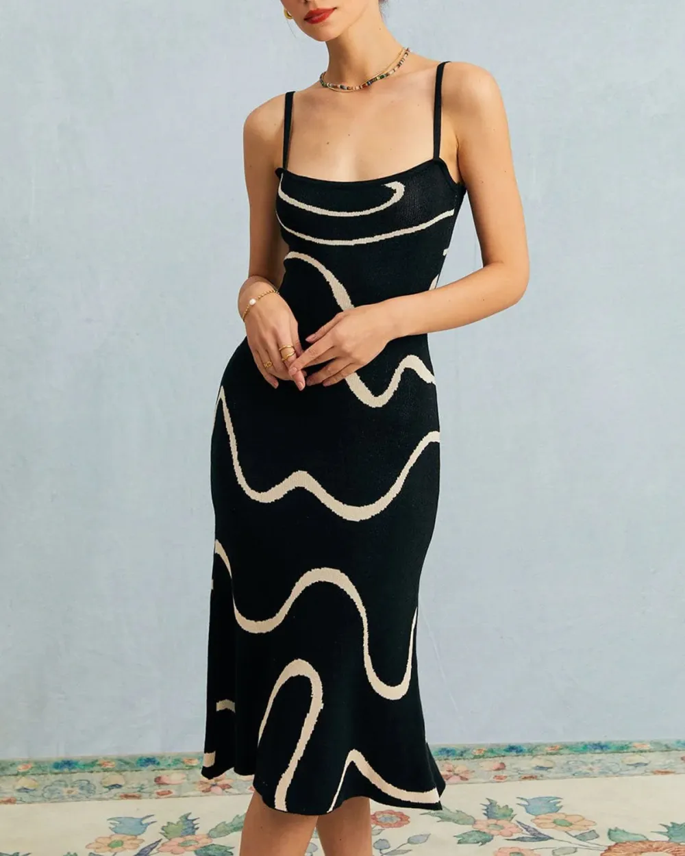 Black Wave Sling Dress