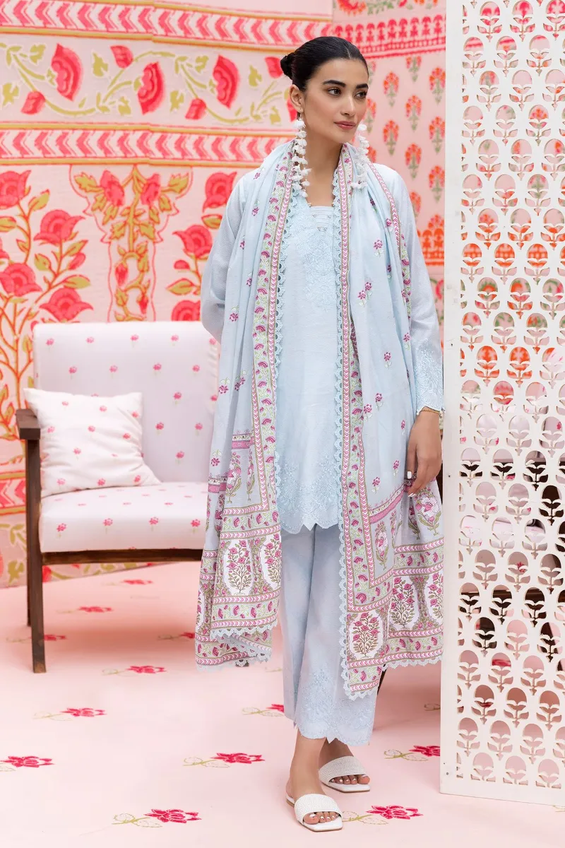 2 Piece Kurta | Embroidered & Pants | Light Blue