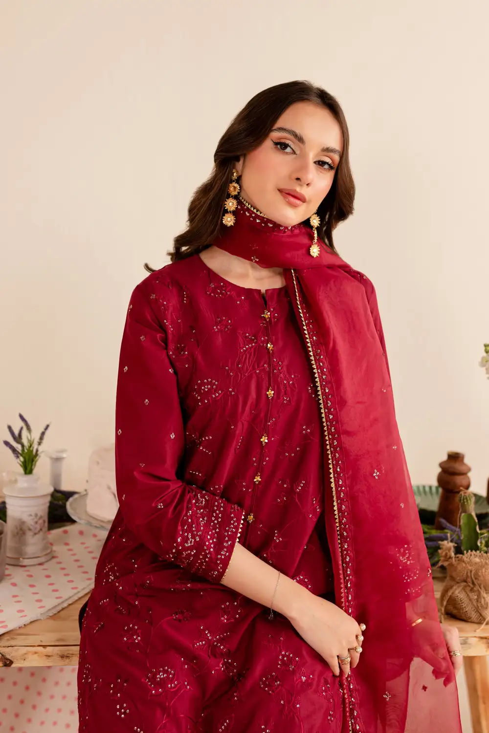 Cherry Gold 3Pc - Embroidered Lawn Dress