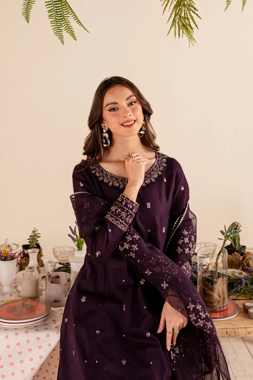 Purple Gold 3Pc - Embroidered Lawn Dress