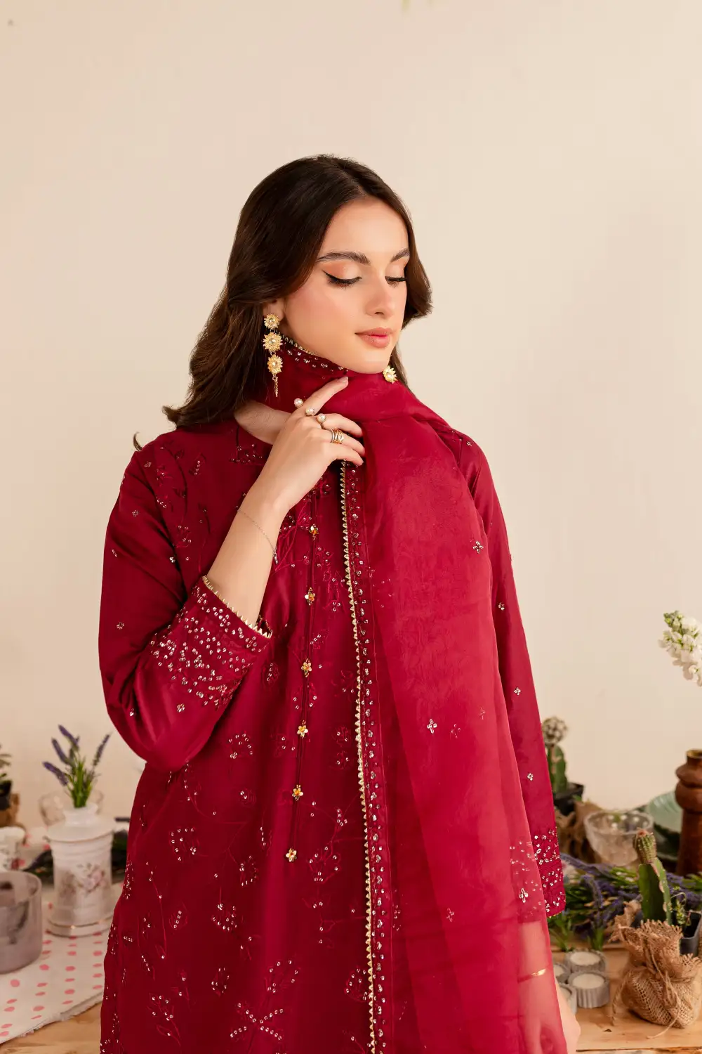 Cherry Gold 3Pc - Embroidered Lawn Dress