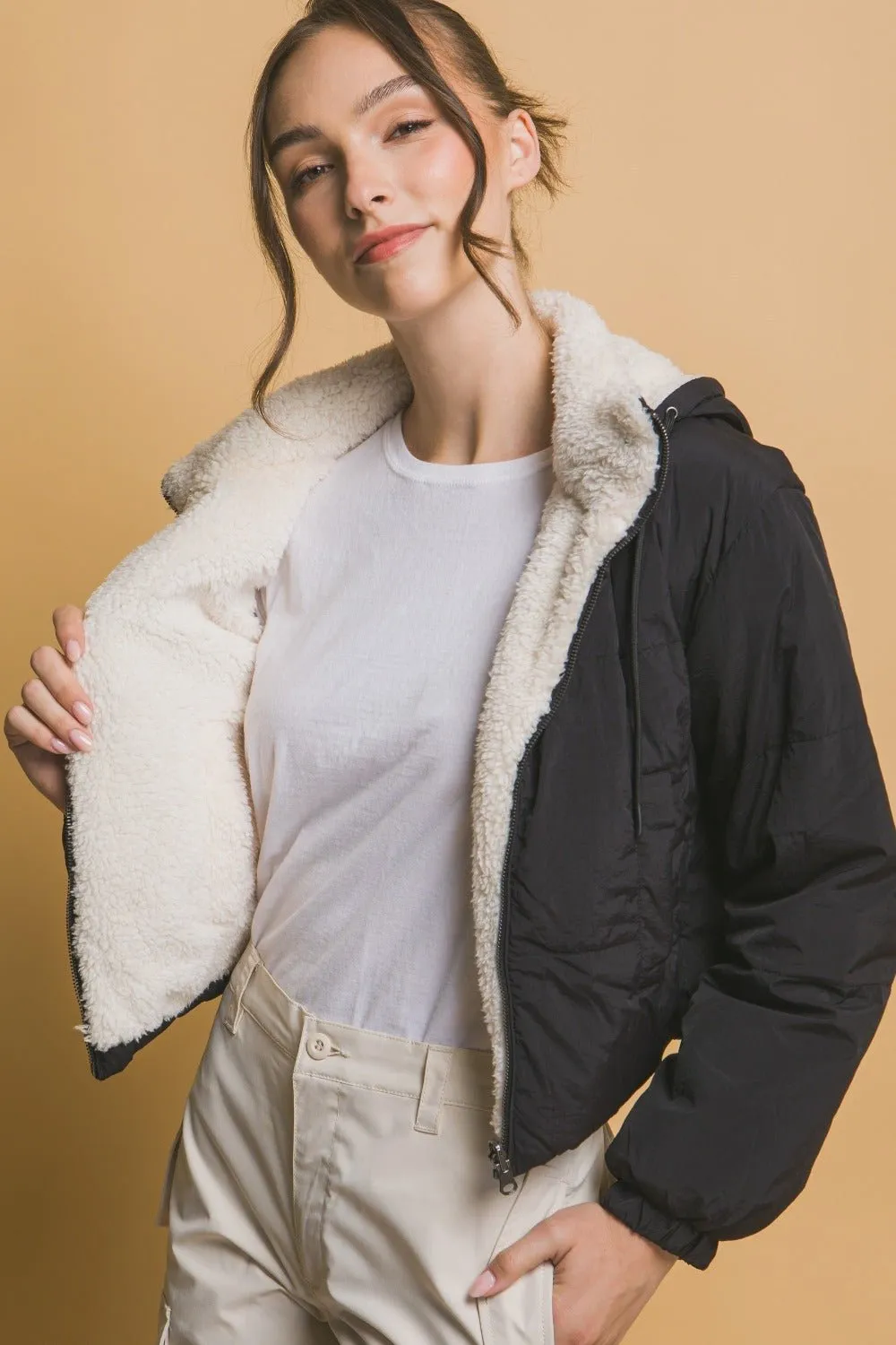 Cropped Sherpa Reversible Jacket - Black