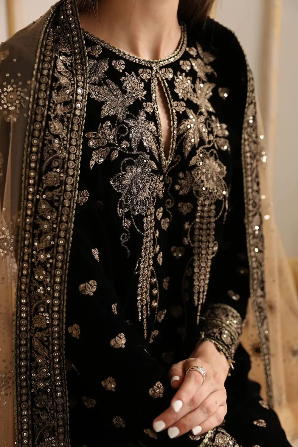 Embroidered Velvet Formal Sets