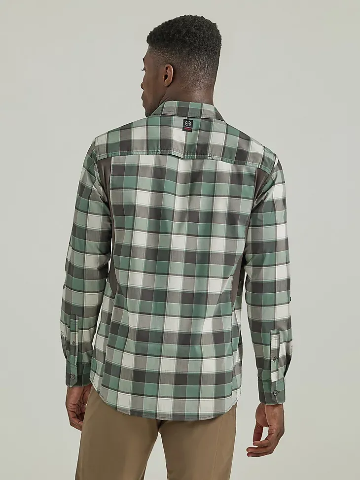 ATG BY WRANGLER™ PLAID MIXED MATERIAL SHIRT IN TRAVERTINE