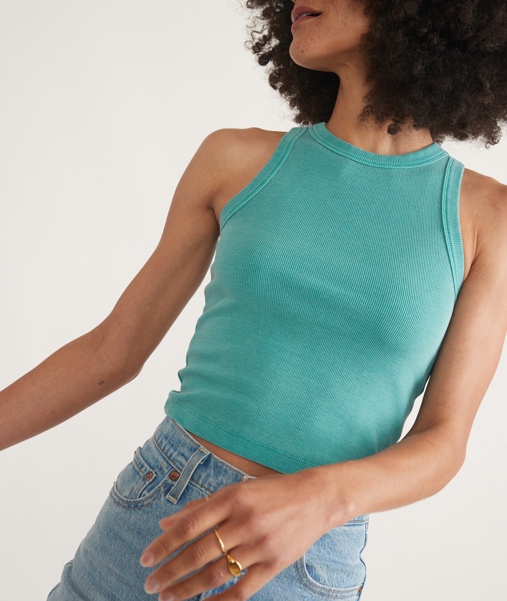 Deep Aqua High Neck Crop Tank