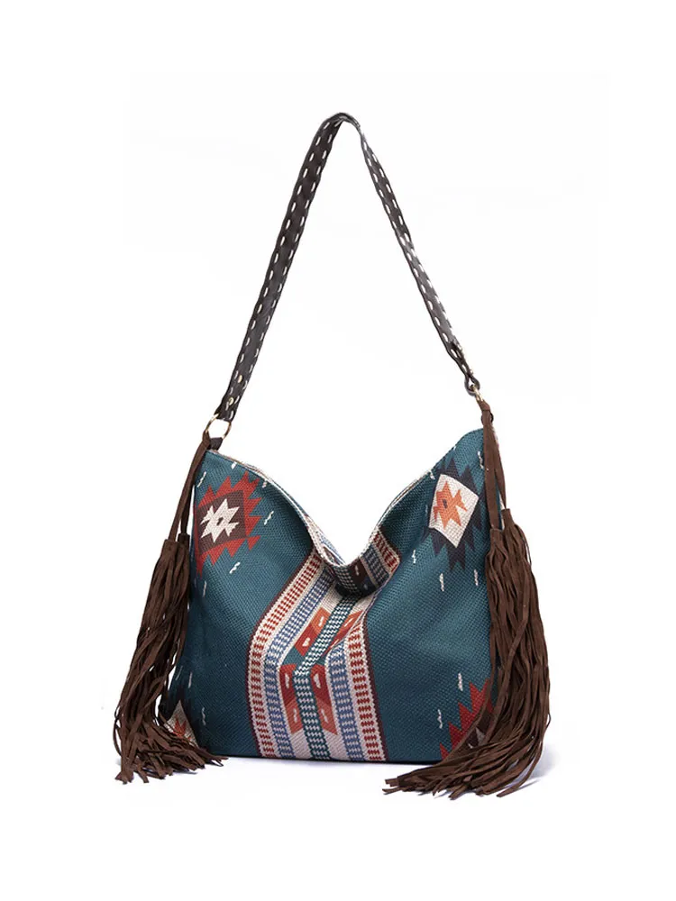 Women's Retro Ethnic Style Printed Tassel Shoulder Bag