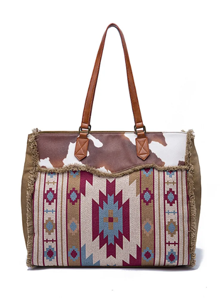 Retro Bohemian Canvas Cotton Linen Handheld Shoulder Bag