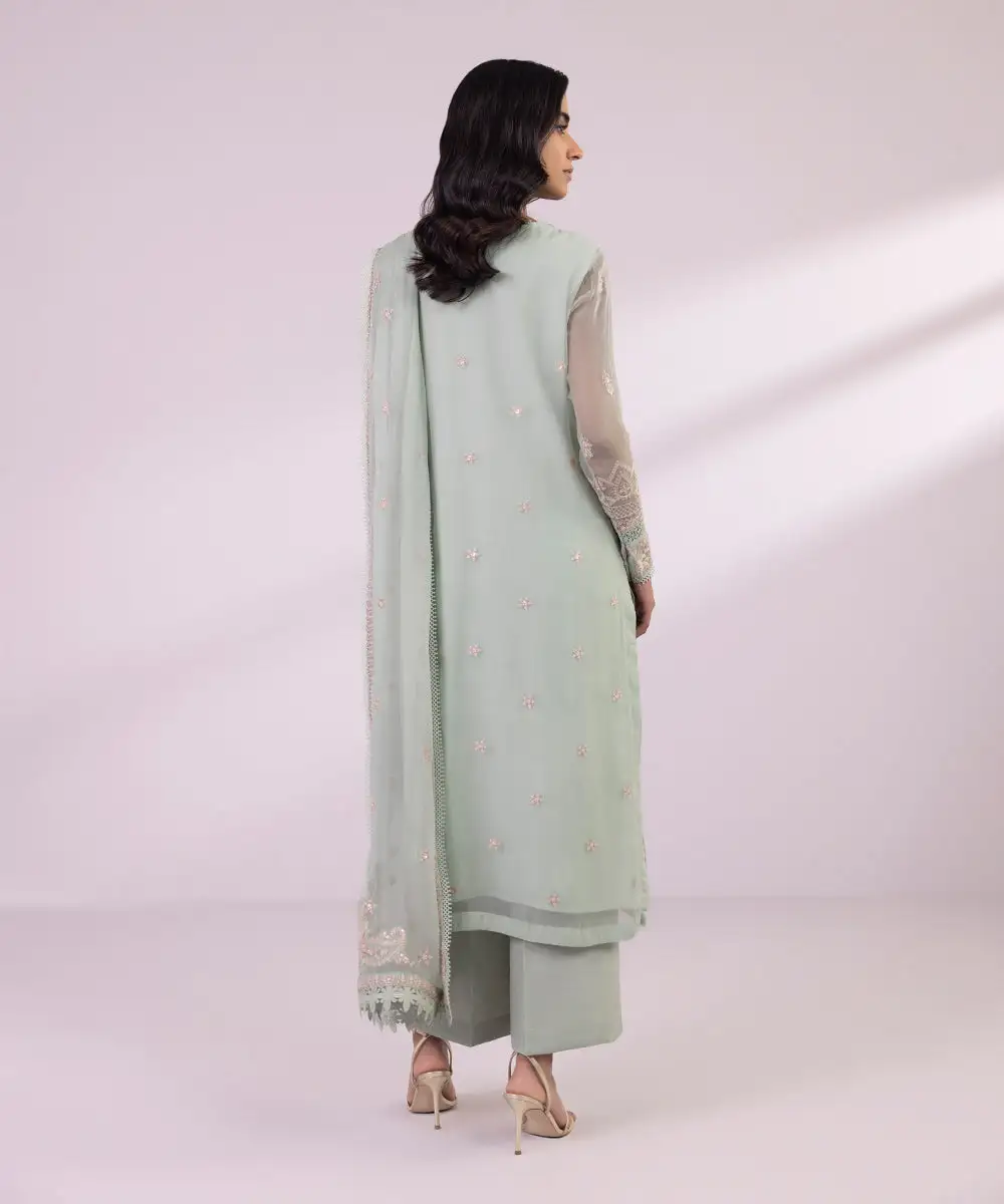 3 Piece - Embroidered Chiffon Suit