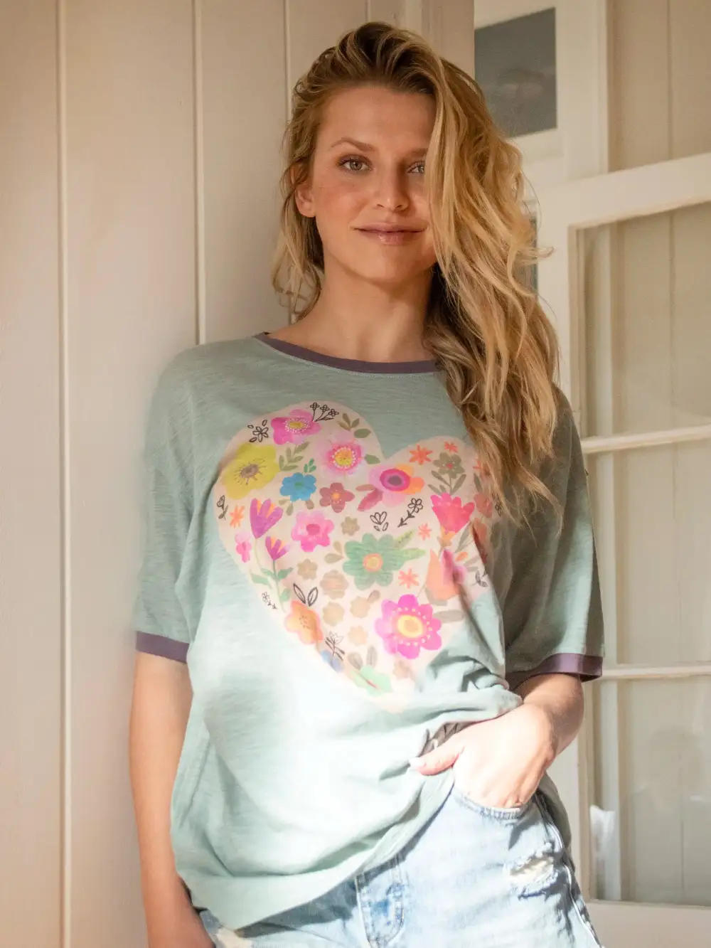 Ringer Oversized Tee Shirt - Heart