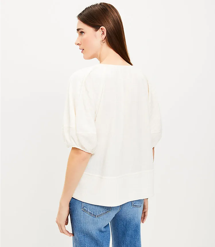 Lantern Sleeve Tie Neck Top