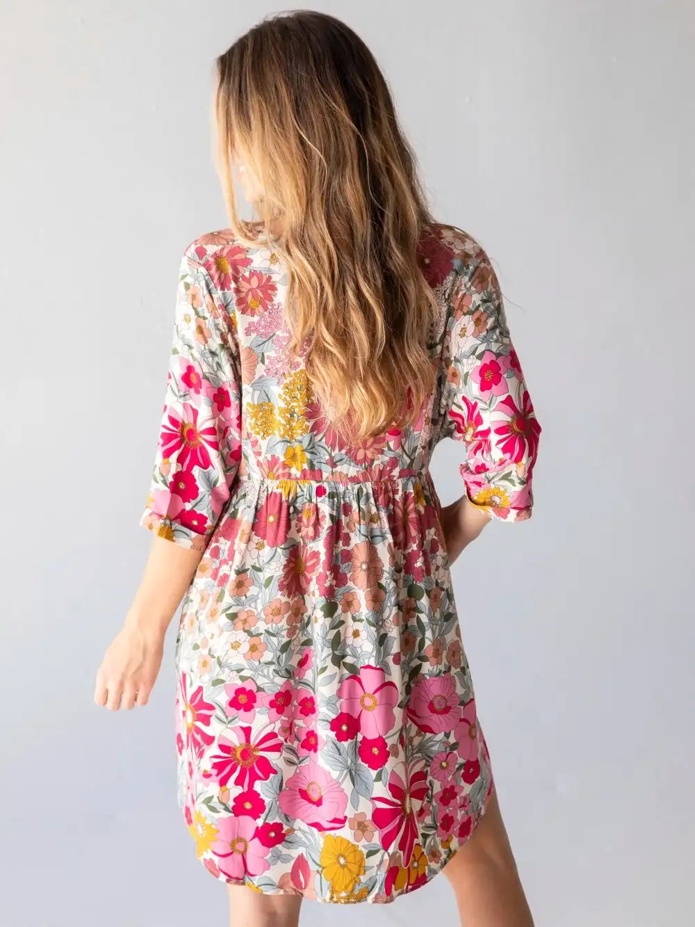 Stella V-Neck Mini Dress - Pink Vintage Floral