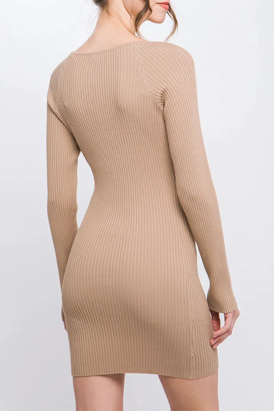 Long Sleeve Sweater Knit Dress With Rhinestone Detail