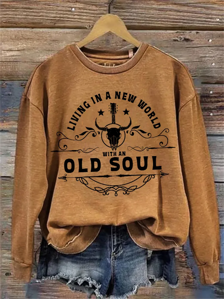 Living in A New World with An Old Soul Vintage Washed Sweatshirt