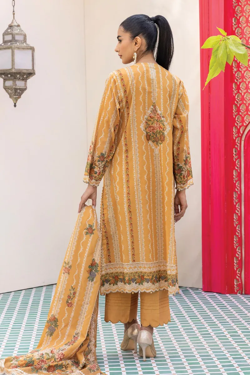 3 Piece Kurta Embroidered | Dupatta& Bottom & Tops | Color Ginger yellow