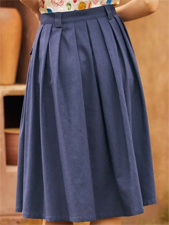 Navy Casual A-Line Button Skirts