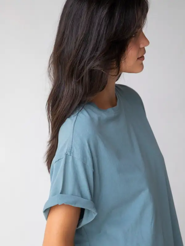 Take It In Cotton Tee - Dusty Blue