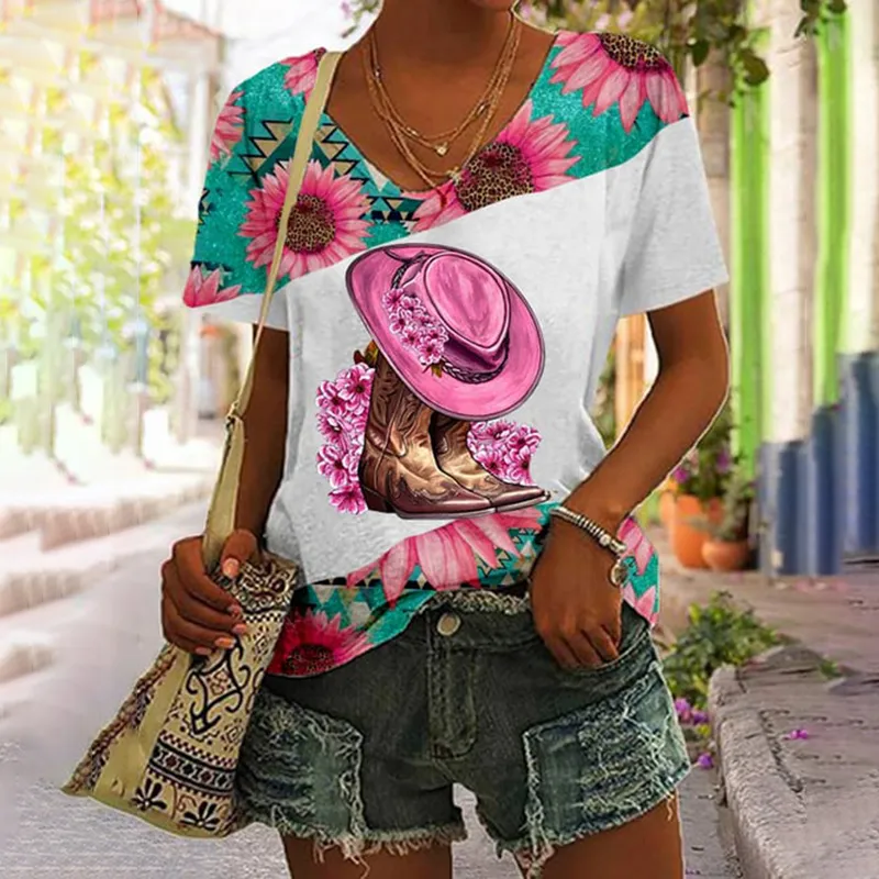 Western Retro Casual Print T-Shirt