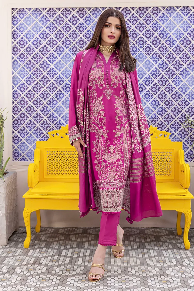 3 Piece Kurta Embroidered | Dupatta& Bottom & Tops | Color Purple