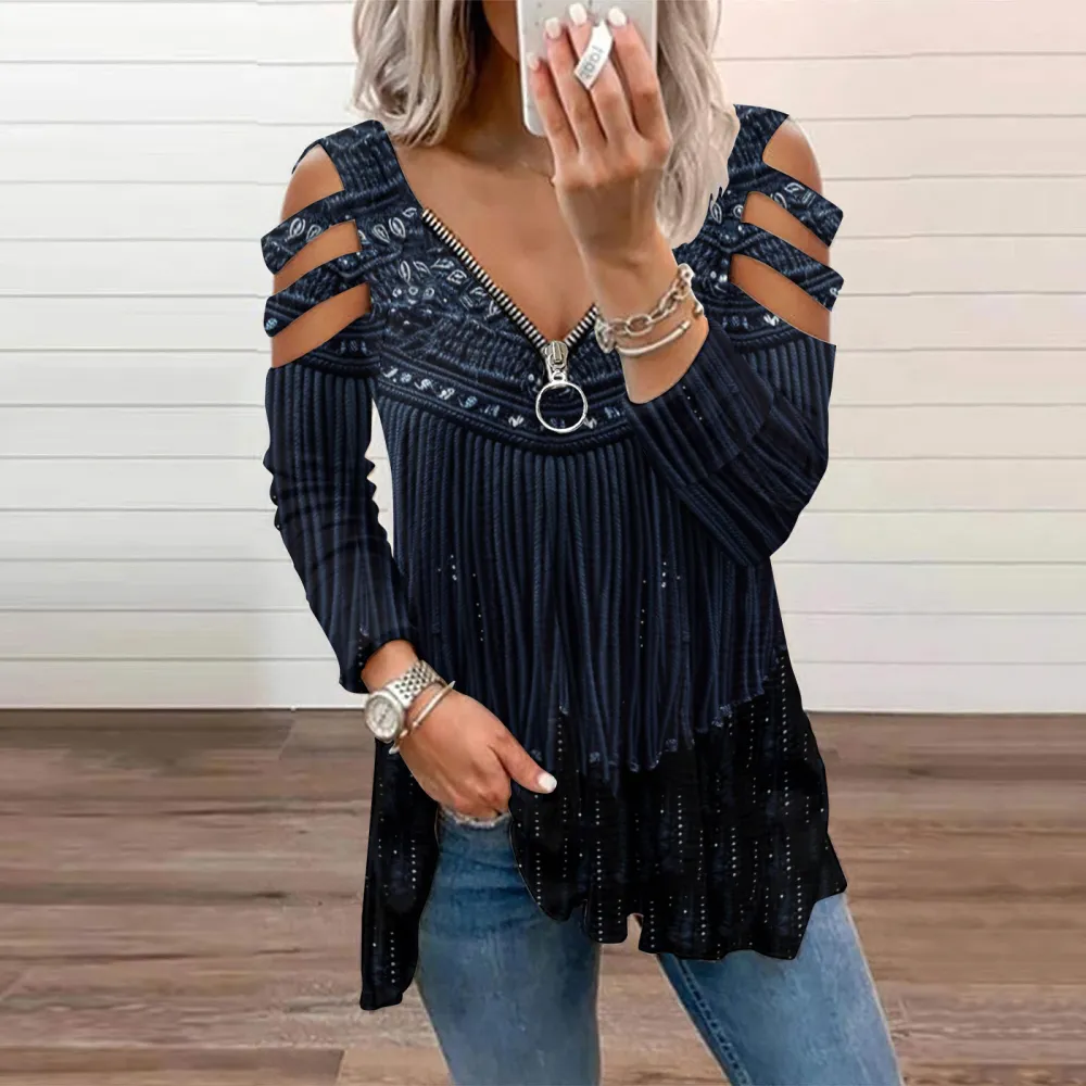 Women's Vintage Glitter Tassels Hollow Out Casual T-Shirt