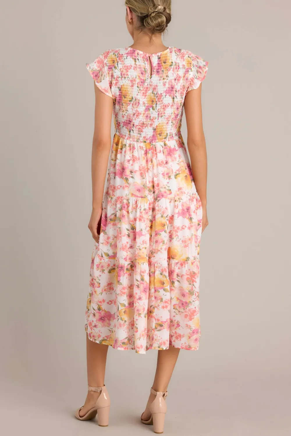 FLORAL SMOCKED MIDI DRESS