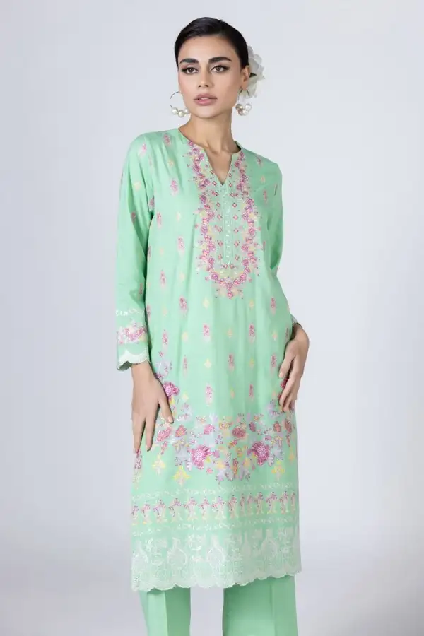 3 Piece Kurta Embroidered | Dupatta& Bottom & Tops | Color Light green