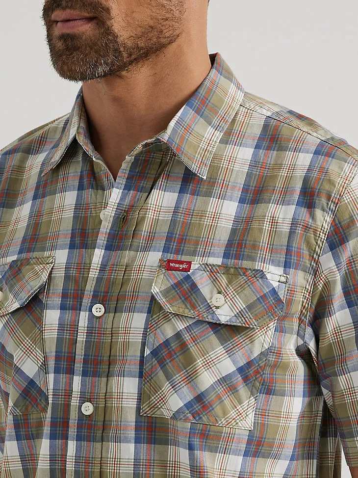 MEN'S RELAXED STRETCH POPLIN PLAID SHIRT IN PEARL BLUE