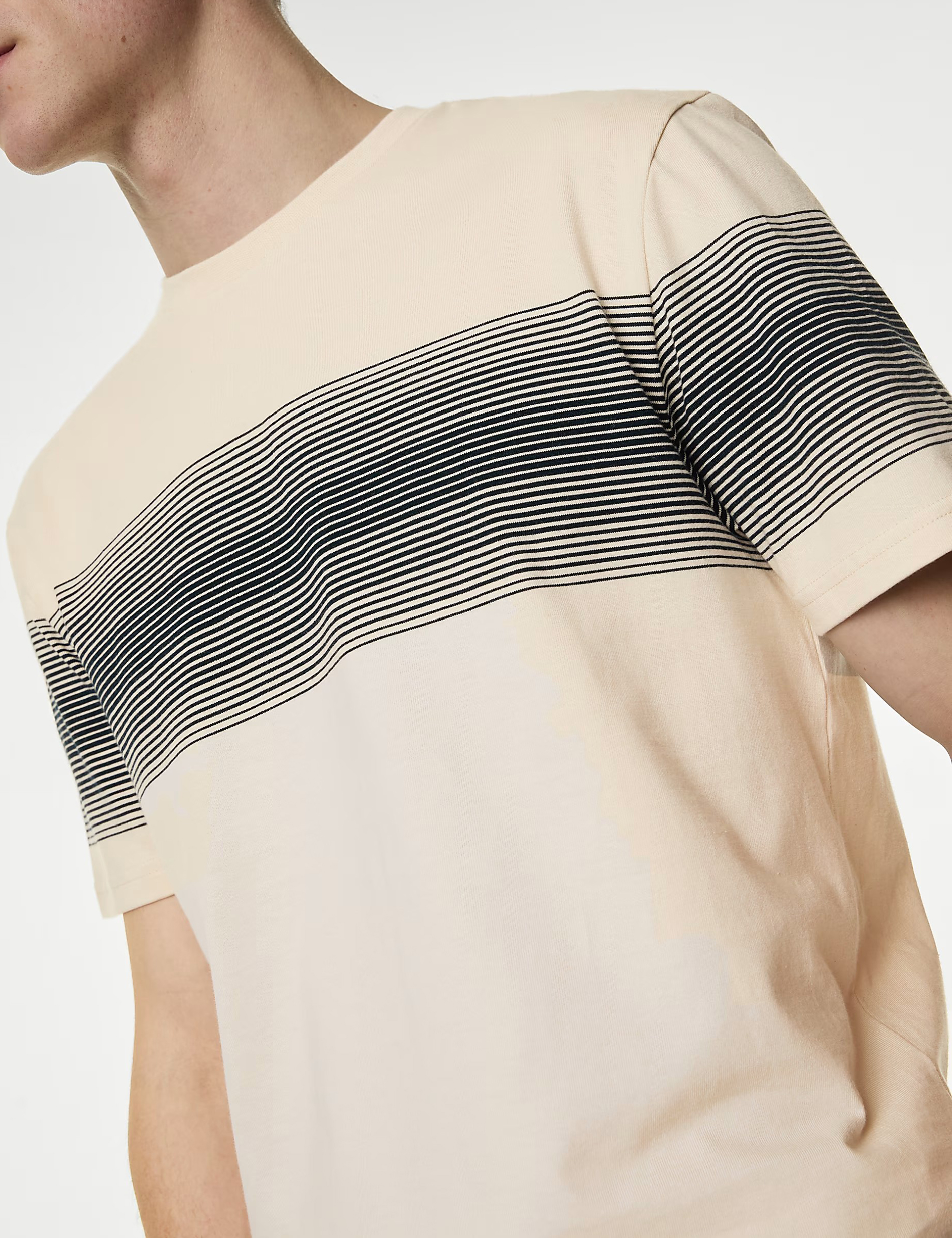 Pure Cotton Striped Crew Neck T-Shirt