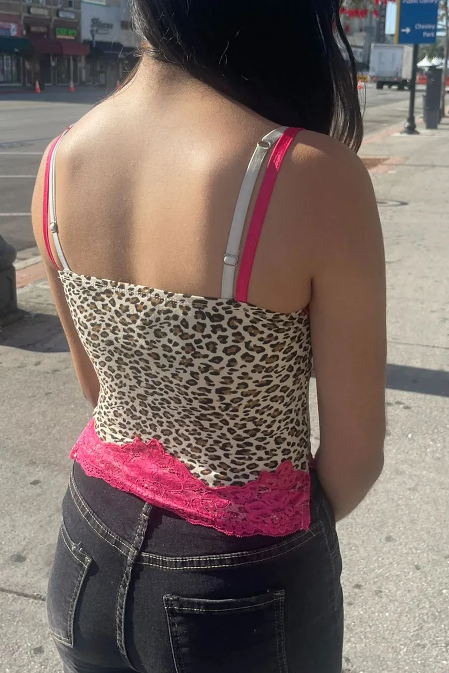 Y2K Leopard Print Lace Trimmed Cami Top