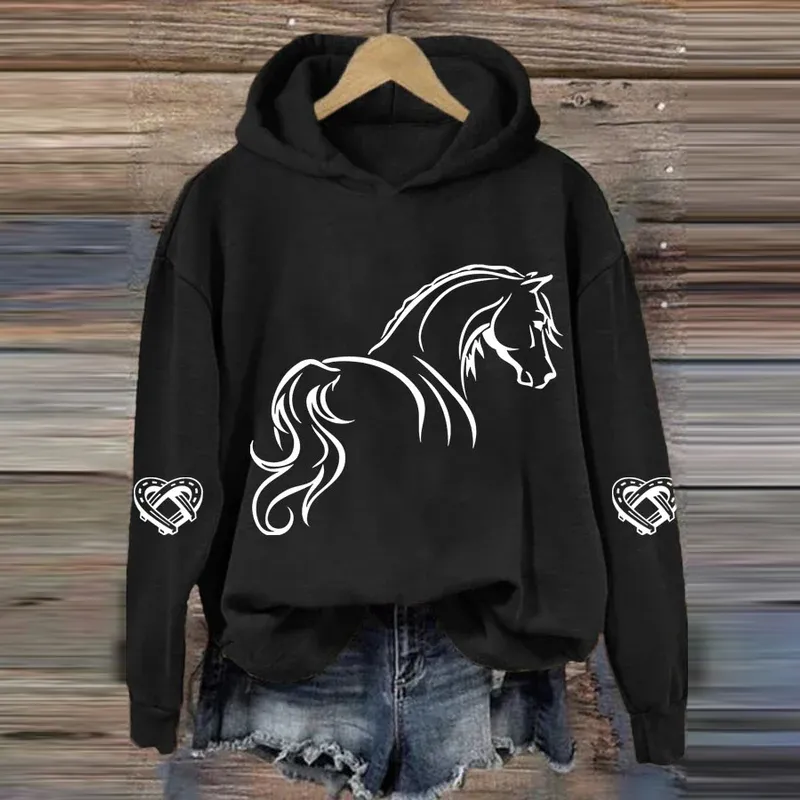 Women's Horse Print Casual Hoodie