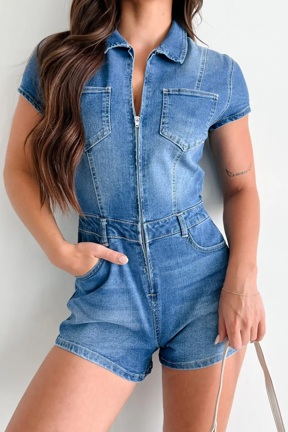 Country Denim Zip-Front Romper