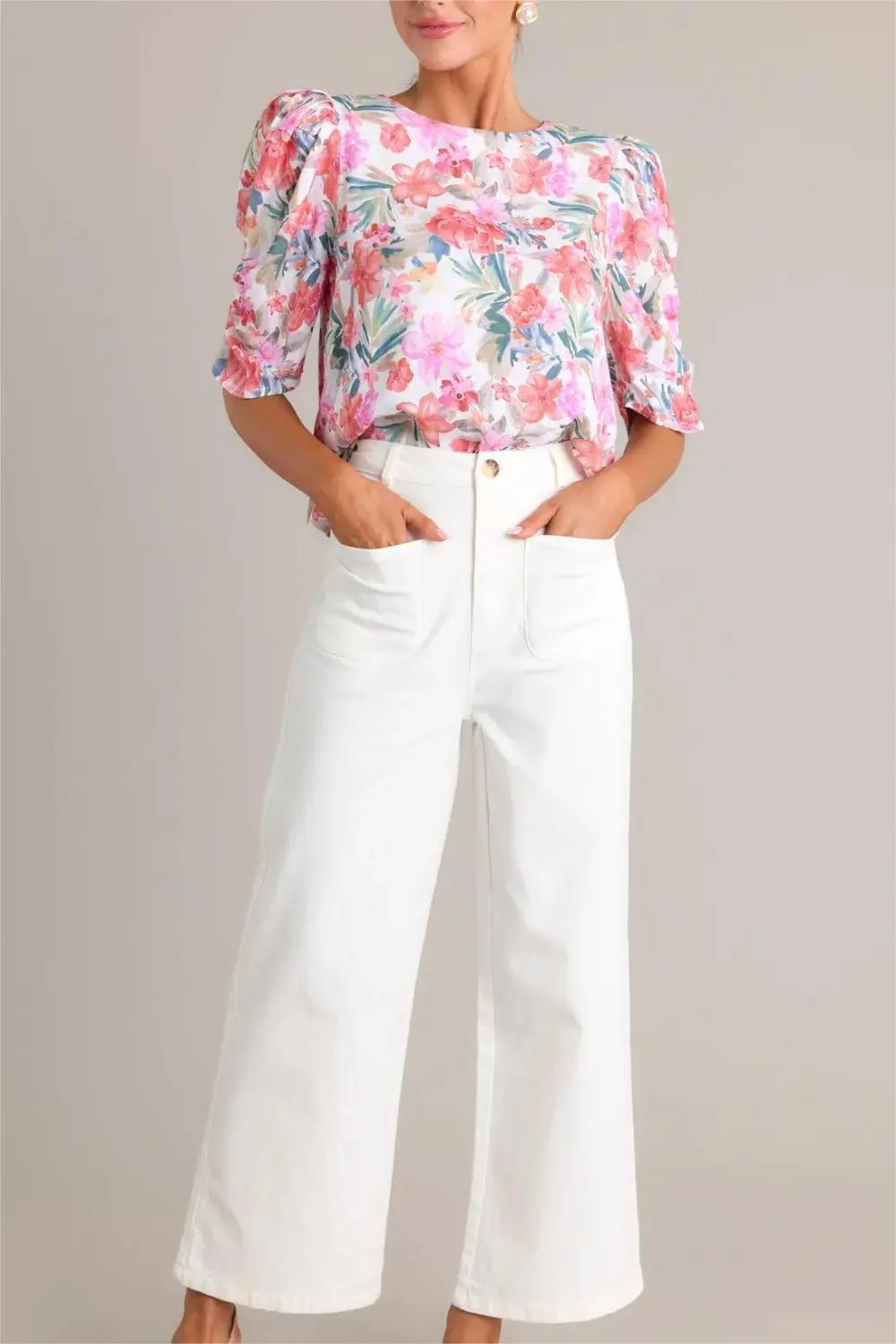 PARADISE BLOOM IVORY MULTI FLORAL TOP