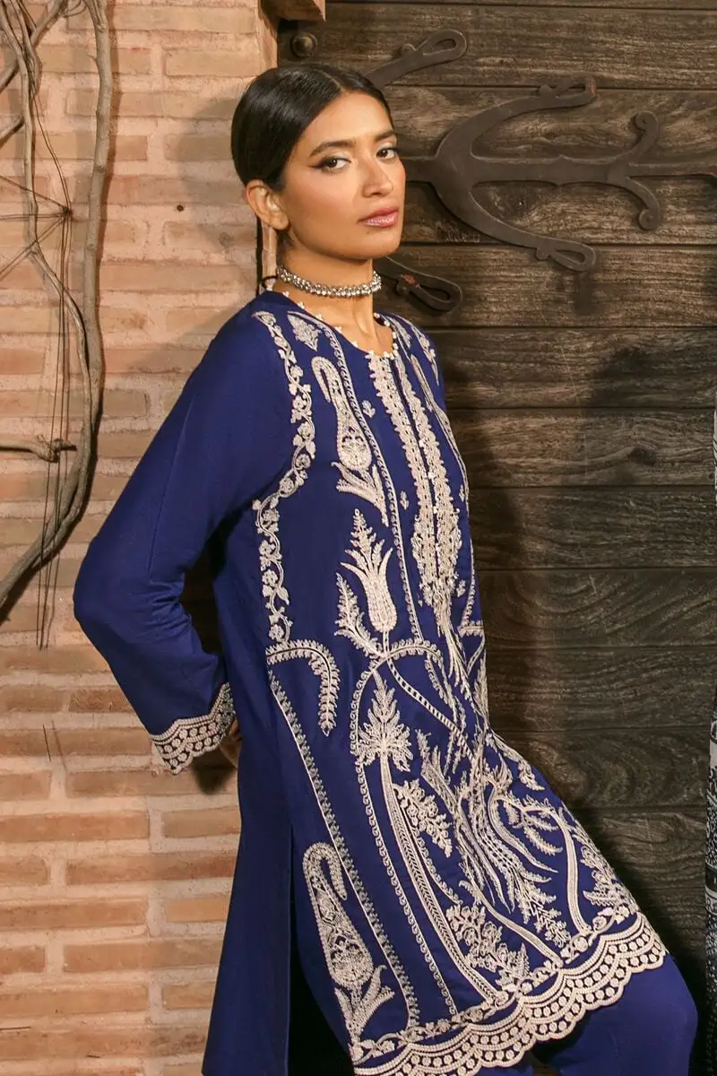 3 Piece Kurta Embroidered | Dupatta& Bottom & Tops | Color indigo