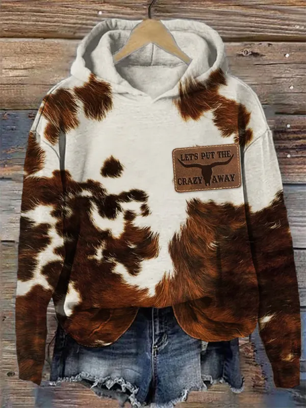 Let's Put the Crazy Away Leather Patch Cowhide Hoodie