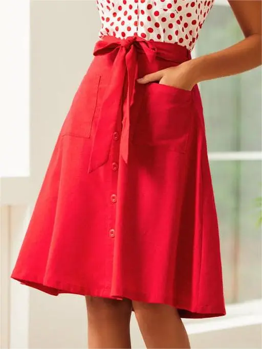 Elegant High Waist Red Skirt