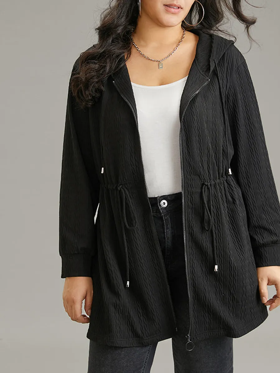 Simple hooded knit coat in black