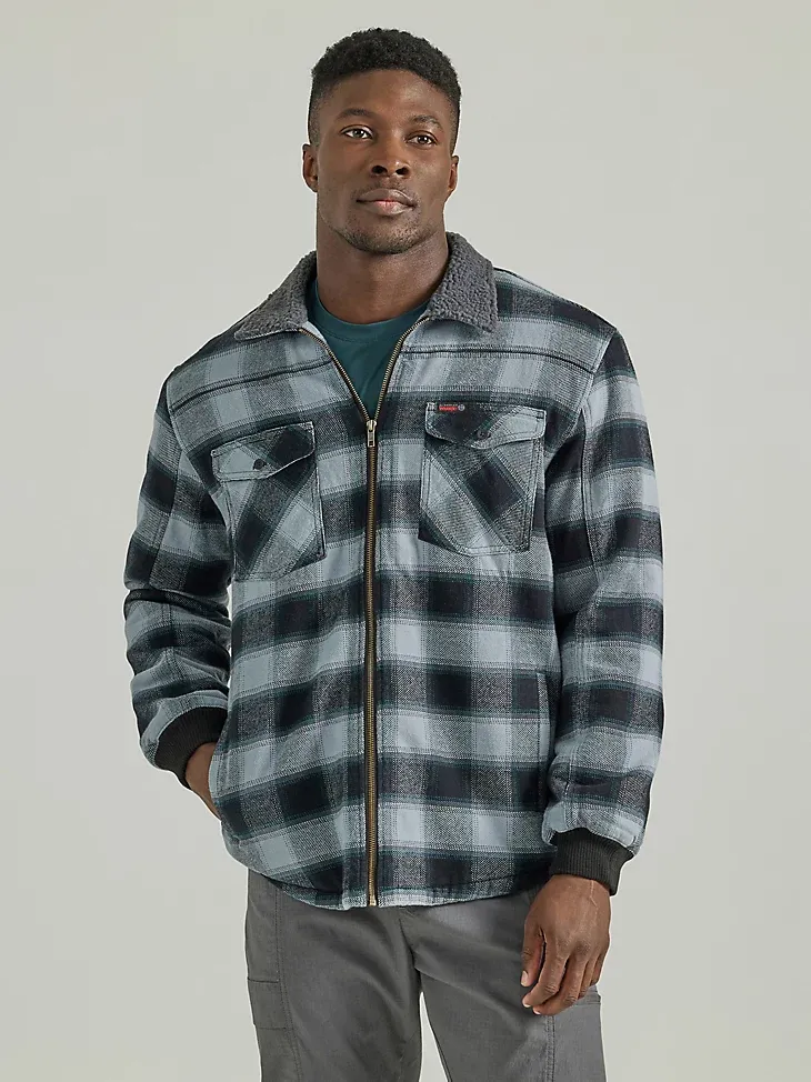 ATG BY WRANGLER™ MEN'S SHERPA LINED FLANNEL SHIRT JACKET IN SMOKE