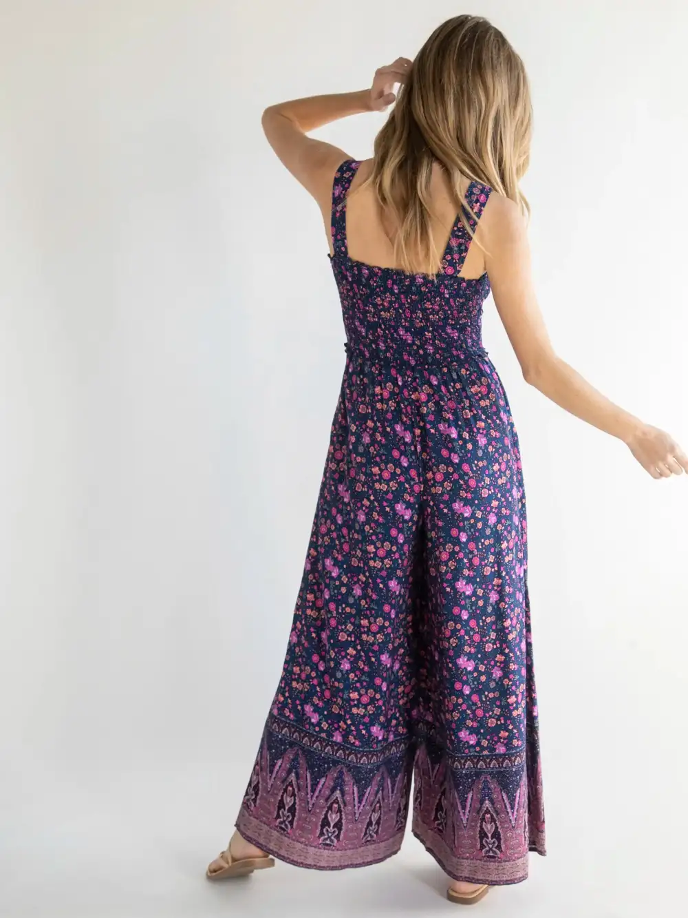 Sedona Jumpsuit - Navy Light Pink Border