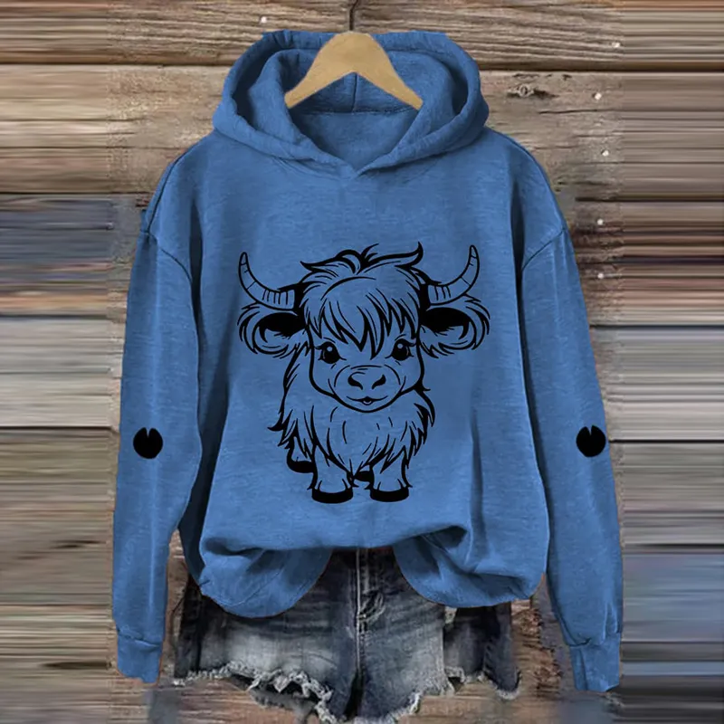 Women's Cute Highland Cow Casual Hoodie